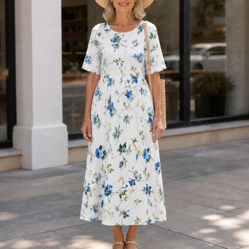 Wearbella – Midi sukienka w kwiatowy wzór z okrągłym dekoltem