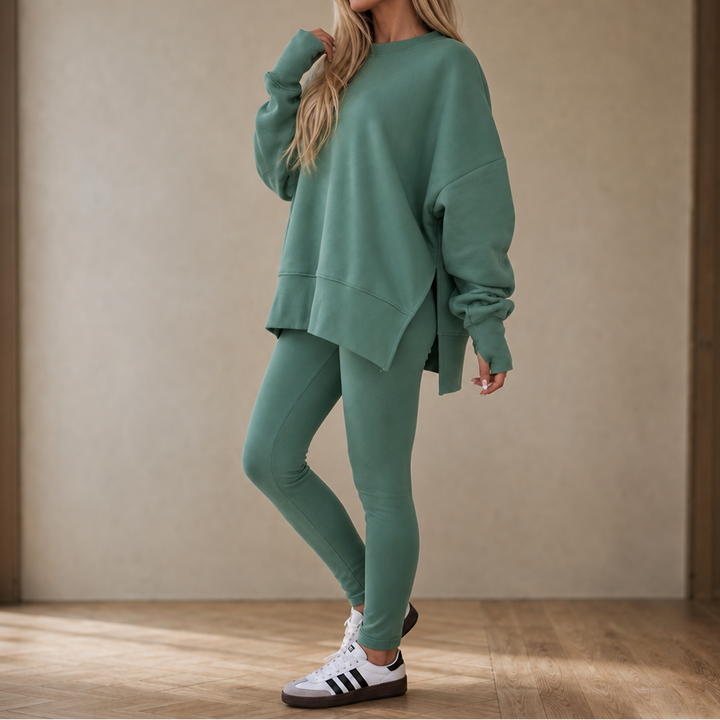 Ease &amp; Grace – Zestaw bluzy z rozcięciem bocznym i legginsów
