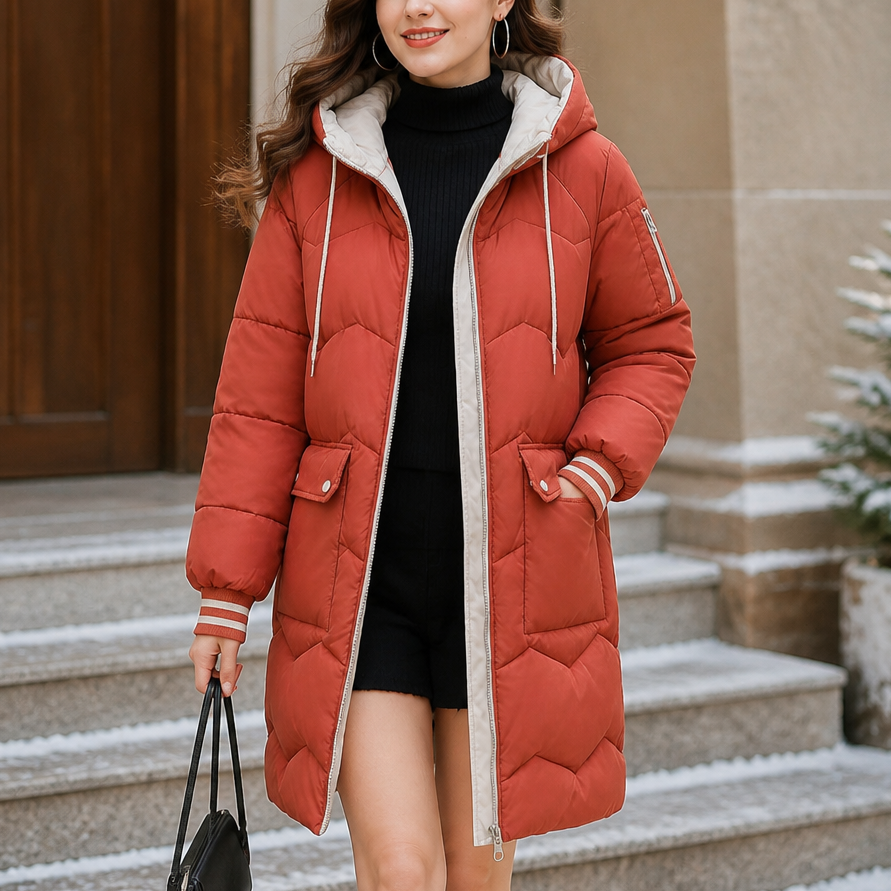 Cozyelle – Kurtka puchowa z kapturem o średniej długości