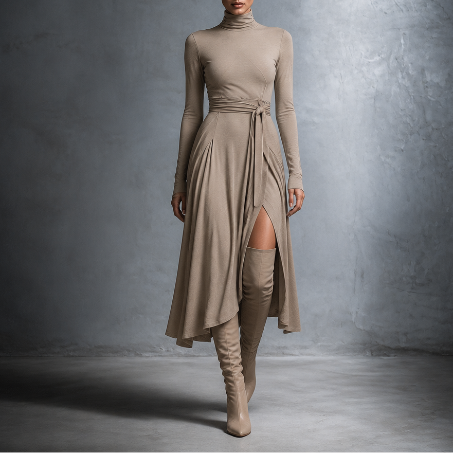 Wearbella – Midi sukienka z dekoltem w serek i rozcięciem