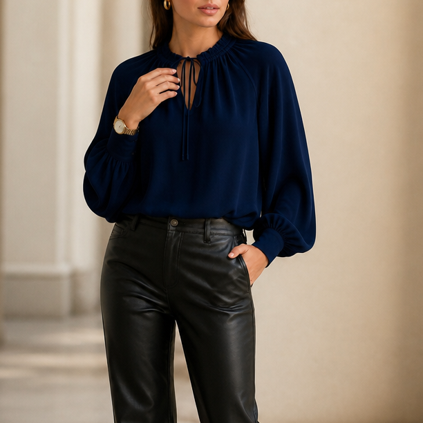 Wearbella – Bluzka z Chiffonem z Wiązaniem przy Szyi i Rękawami Lampionowymi