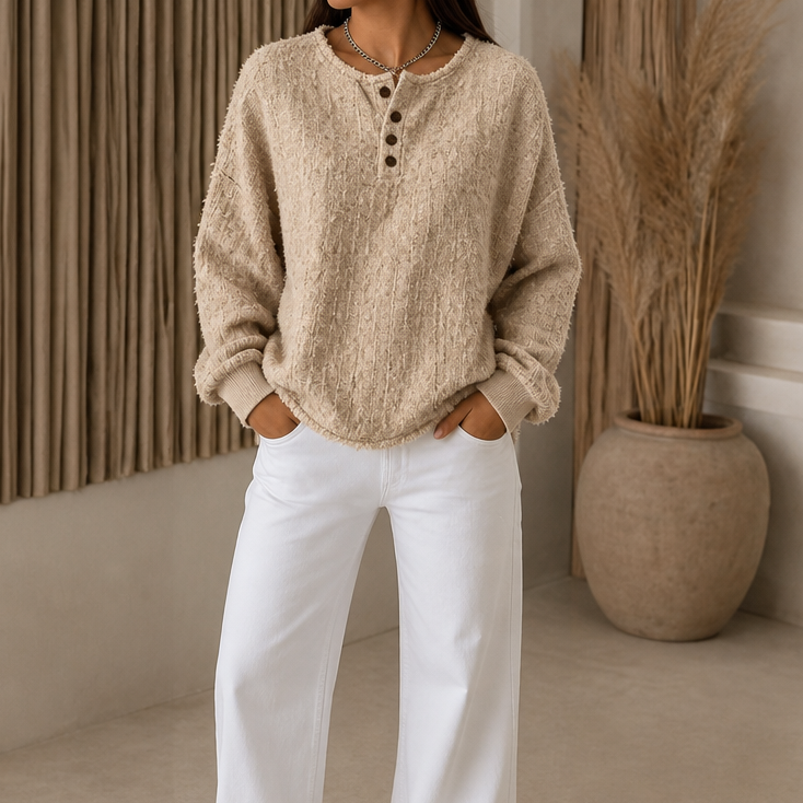 Marlwick – Sweter Henley z Grubej Dzianiny