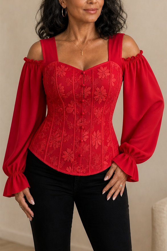 Corsetta – Kwiatowy Top Koronkowy z Odkrytymi Ramionami