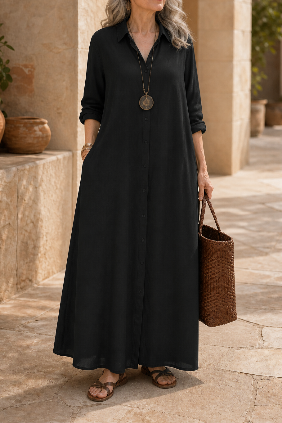 Wearbella – Oversized Bawełnowo-Lnianą Sukienka Maxi