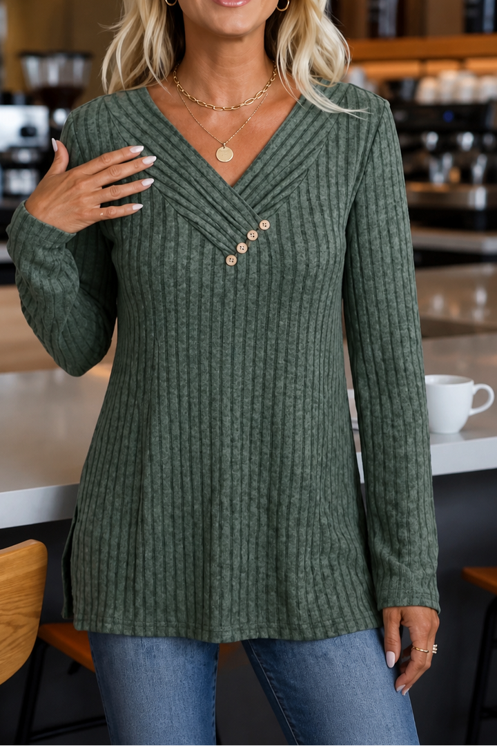 Marlowe &amp; Rib – Sweter z dekoltem w serek i guzikami