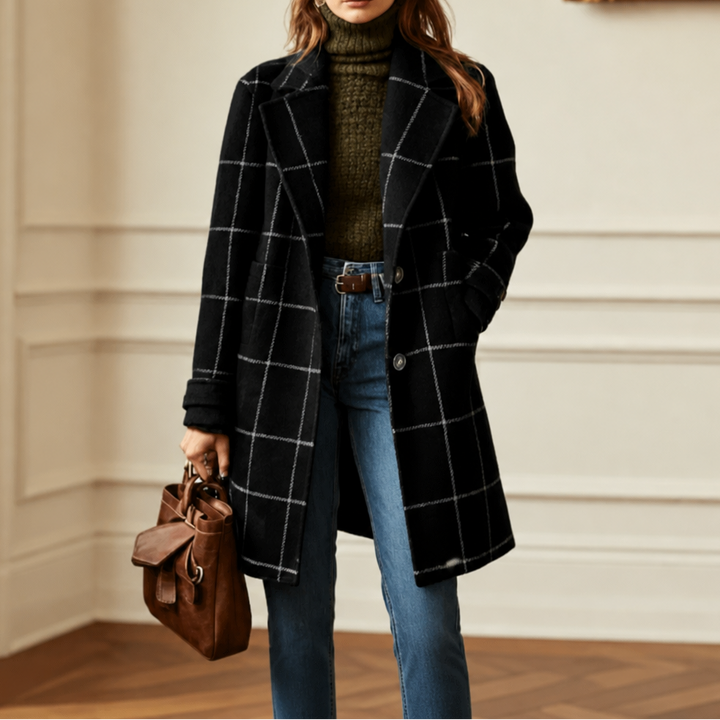 Wearbella – Oversizowy płaszcz w kratę z dwoma guzikami