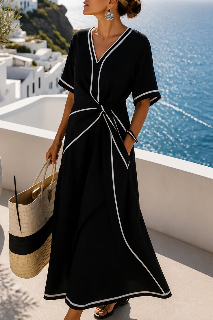 Wearlyn – Sukienka Maxi z Zebranym Pasem z Przodu