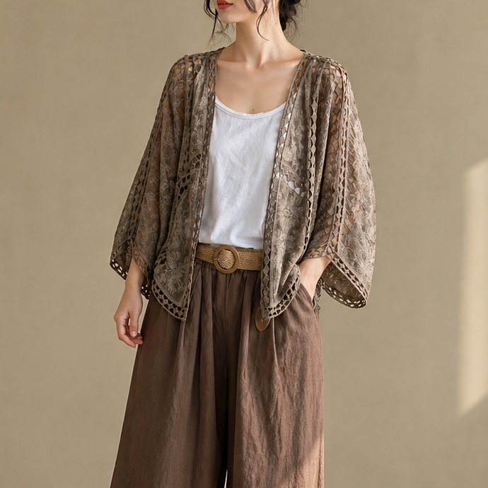 Wearbella – Kardigan z koronkowym wykończeniem, otwarty z przodu