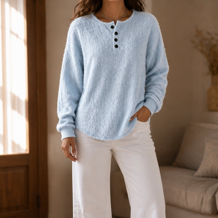 Autumbre – Gruby Sweter Henley z Guzikami
