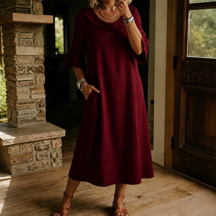 Wearlune – Sukienka midi z dekoltem w łódkę i falbanami