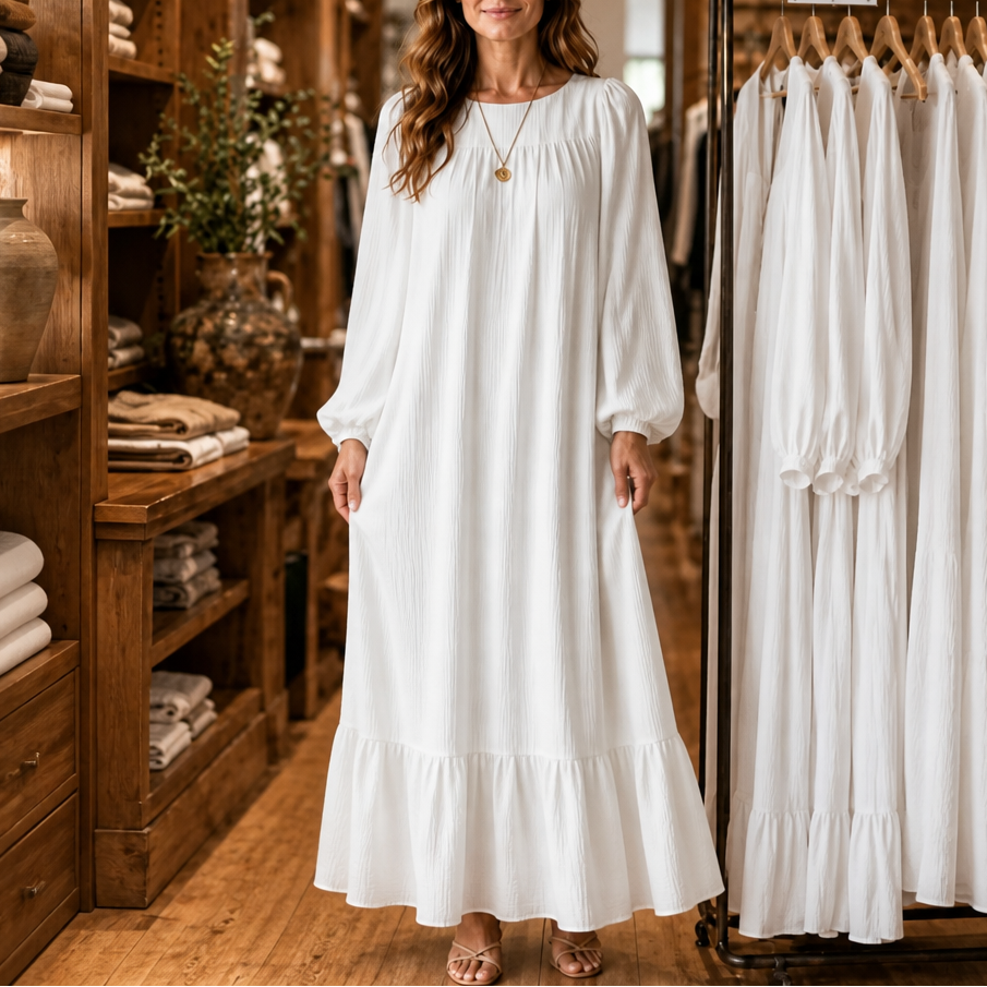 Wearbella – Oversized Biskupa Rękaw Boho Maxi Sukienka