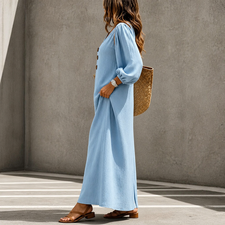 Everdrape – Sukienka maxi z dekoltem w serek i bufkami