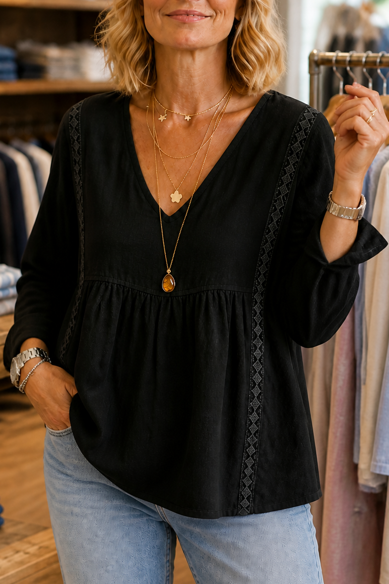 Wearbella – Bluzka z długim rękawem w stylu koronkowym z dekoltem w serek