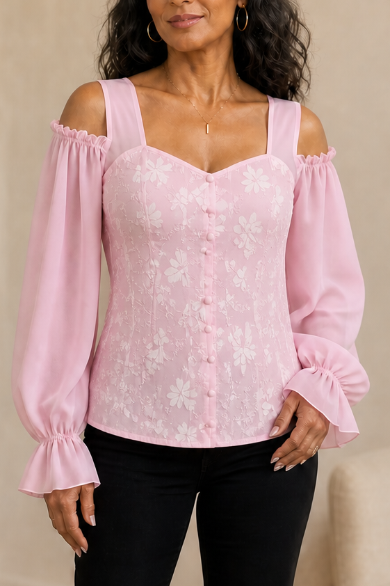 Corsetta – Kwiatowy Top Koronkowy z Odkrytymi Ramionami