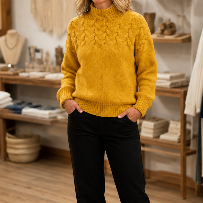 Cozette – Sweter z golfem pleciony w warkocze