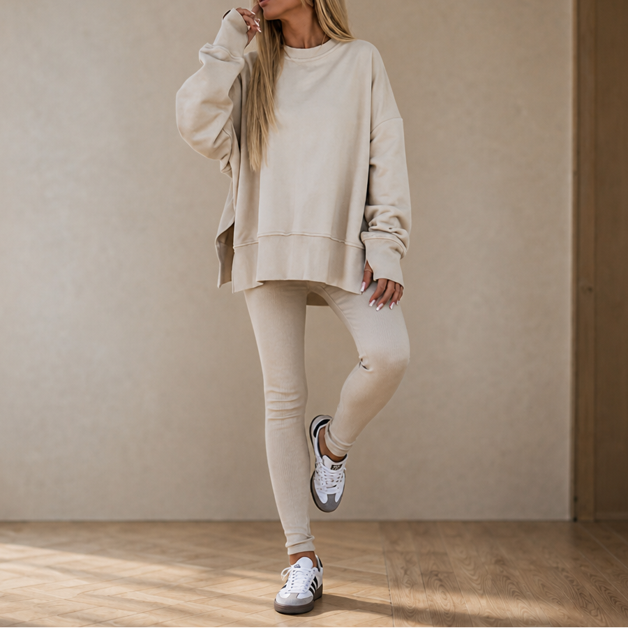 Ease &amp; Grace – Zestaw bluzy z rozcięciem bocznym i legginsów
