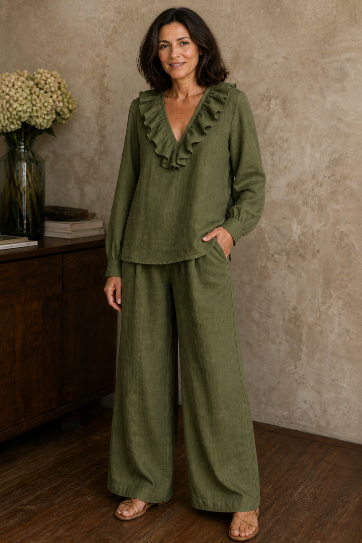 Wearbella – Komplet z szerokimi nogawkami i dekoltem w serek