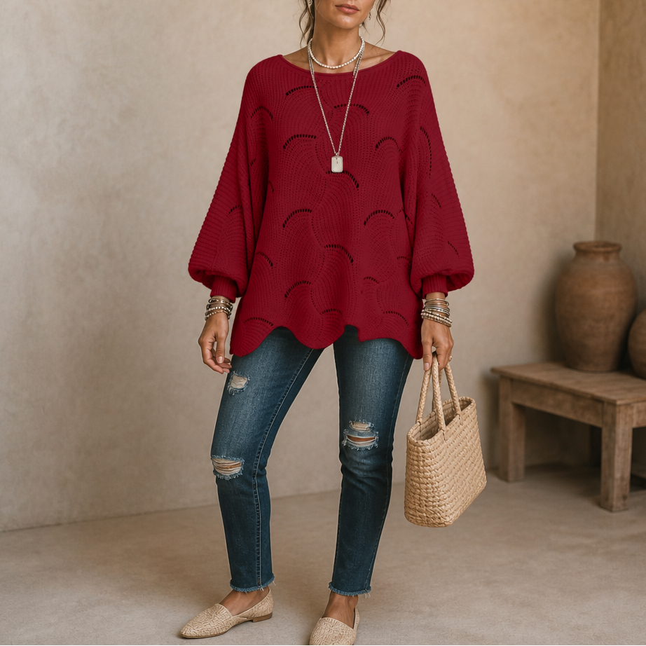 Wavelune – Sweter z dzianiny w falę z otwartymi rękawami