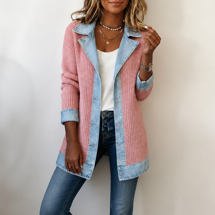 Ribova – Sweter z prążkowanej dzianiny z denimu