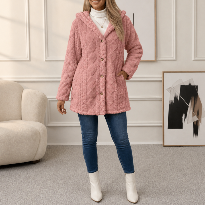 Wearbella – Puchowy płaszcz z kapturem w diamentowy żakard