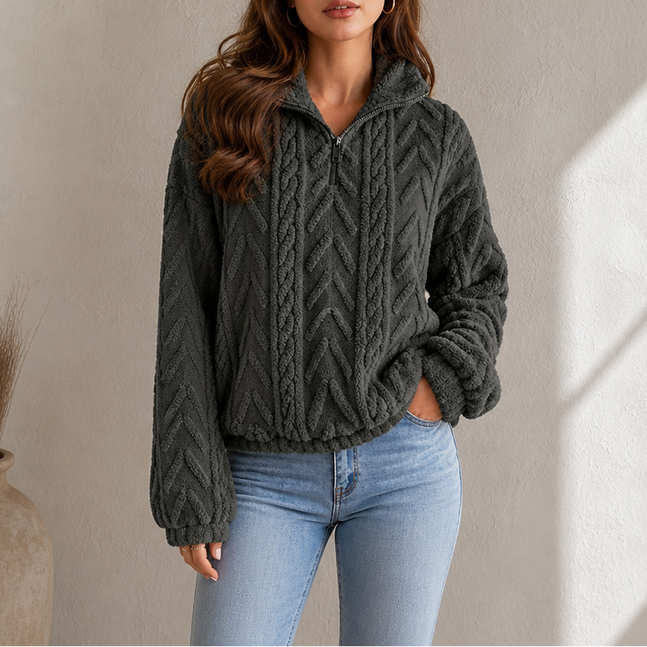 Cable &amp; Cozy – Sweter z dzianiny warkoczowej z krótkim zamkiem