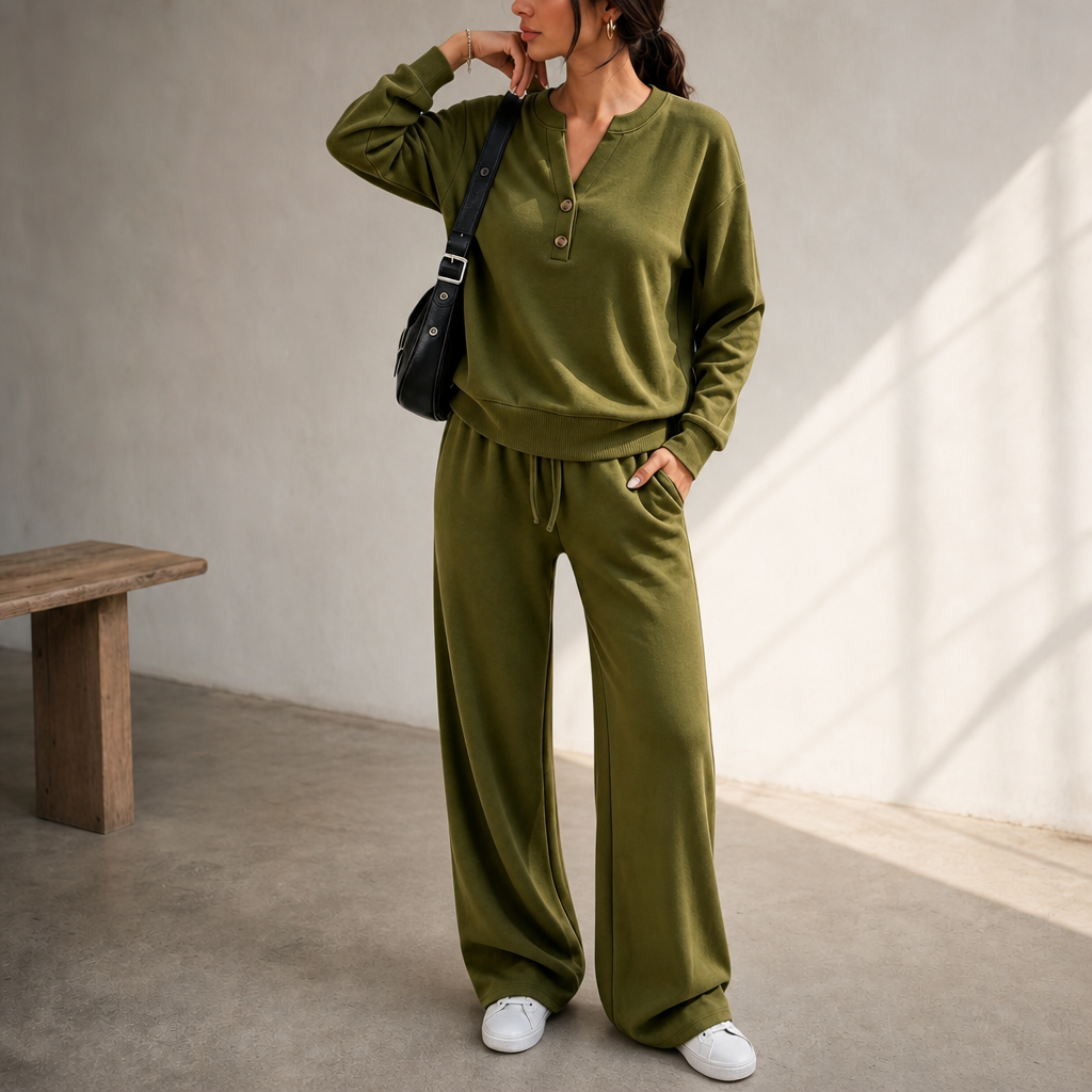 Wearlyn – Komplet dwu-elementowy z szerokimi nogawkami Henley