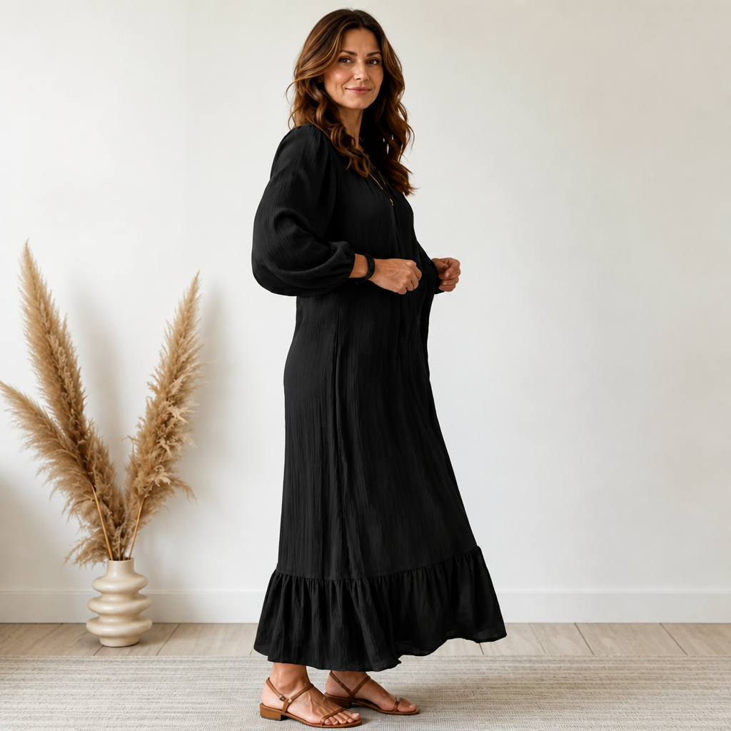 Wearbella – Oversized Biskupa Rękaw Boho Maxi Sukienka