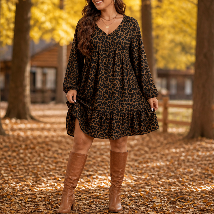 Maple Muse – Midi Sukienka w Roślinne Wzory