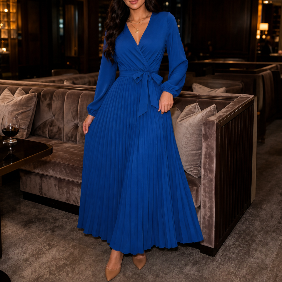 Wearbella – Sukienka maxi z plisowanym przodem i wysokim stanem