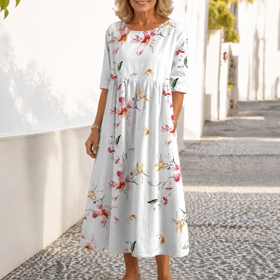 Wearbella – Midi sukienka w kwiatowy wzór z okrągłym dekoltem