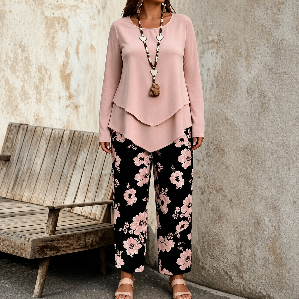 Wearbella – Dwuwarstwowy Luźny Top i Kwiatowy Zestaw z Szerokimi Nogawkami