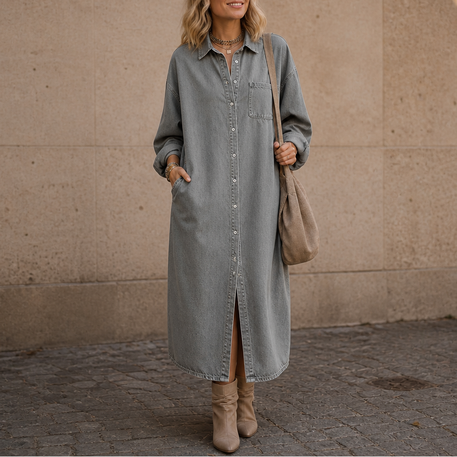 Wearlyn – Sukienka koszulowa z przodu na guziki w stylu dżinsowym