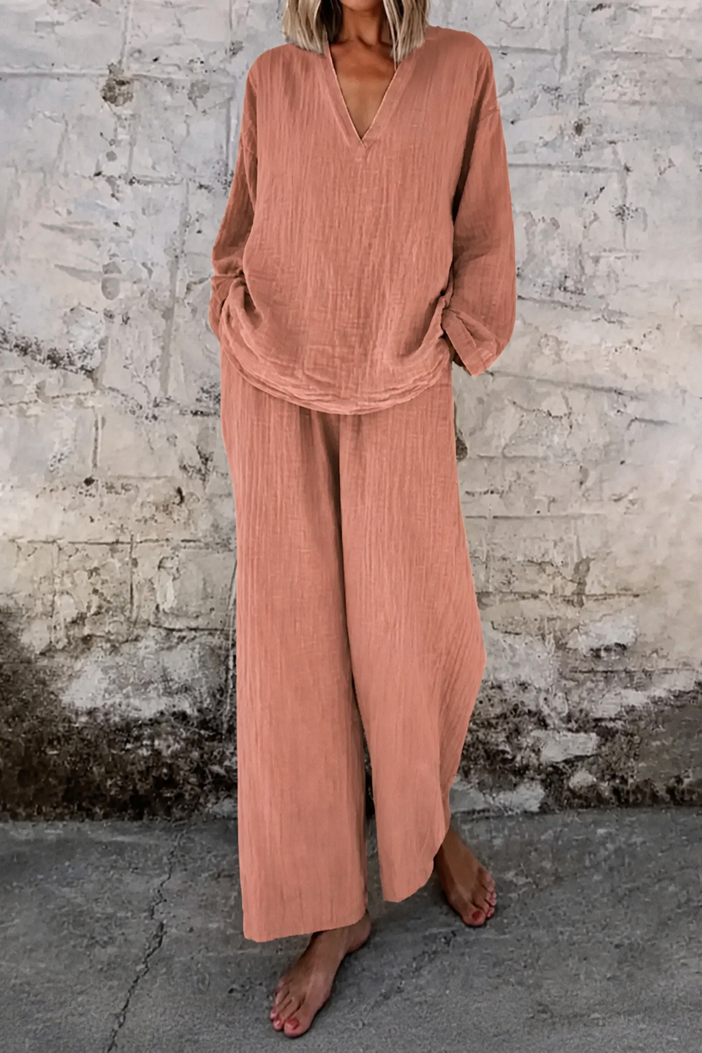 Wearbella – Zestaw topu z dekoltem w serek i spodni szerokich