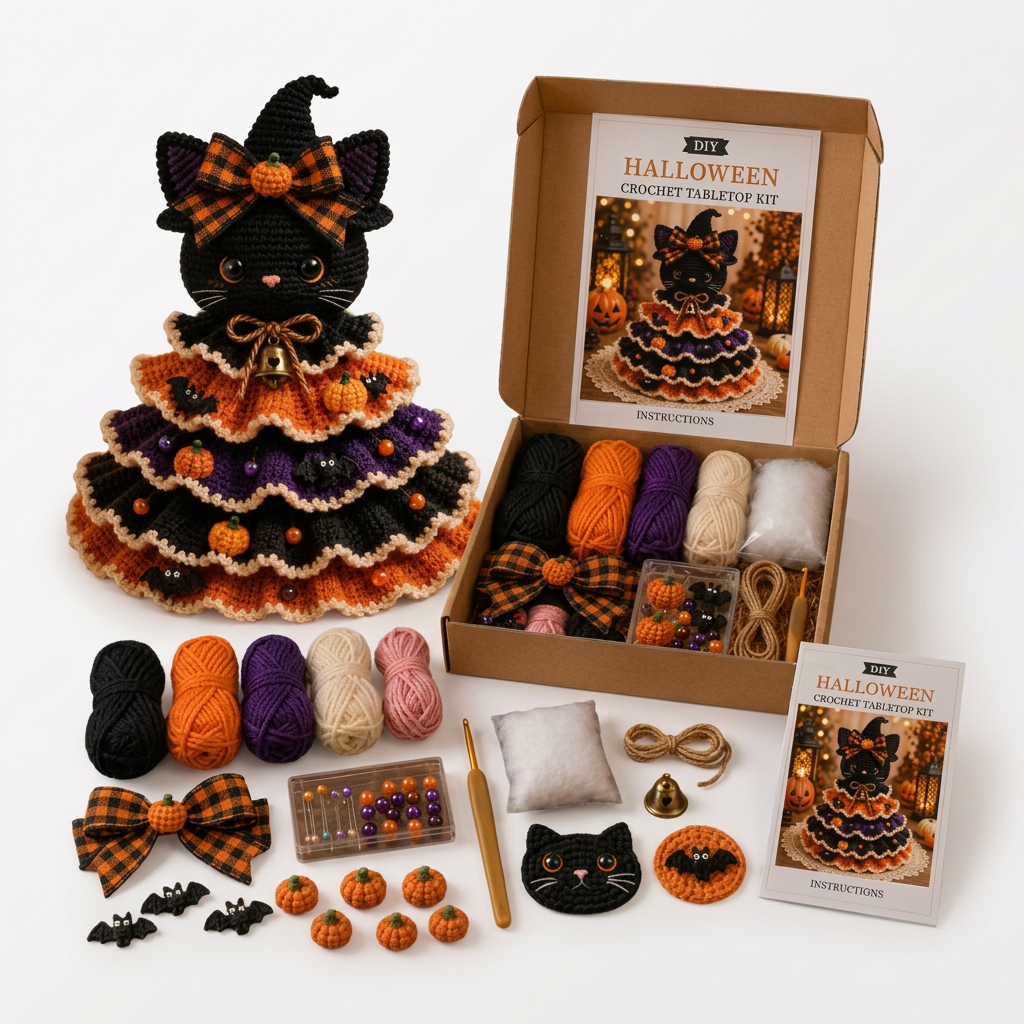 Hallowstitch – Warstwowy Szydełkowy Kot Czarownica na Halloween