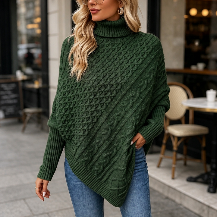 Cabelune – Sweter Poncho z Warkoczem w Stylu Asymetrycznym