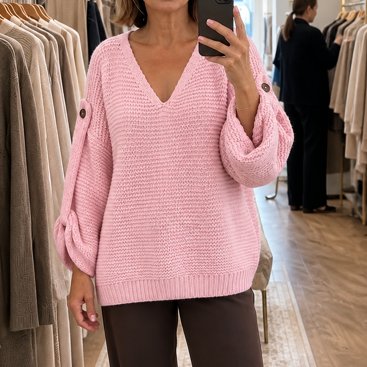 Sweter Deep-V z guzikami Strapline