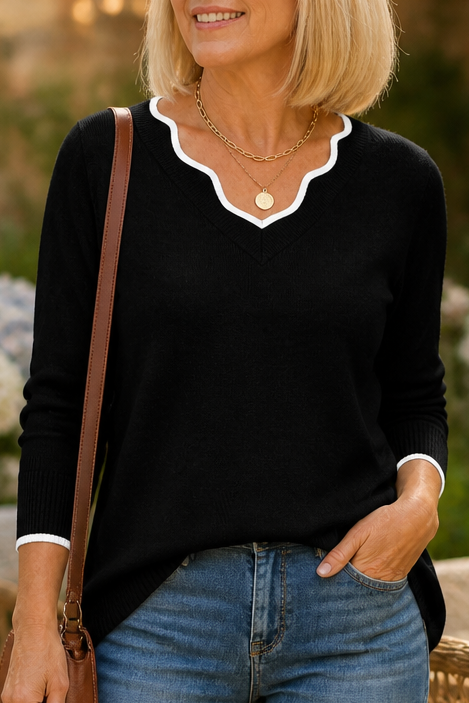 Wearbella – Sweter z falbaniastym wykończeniem przy dekolcie w kształcie litery V