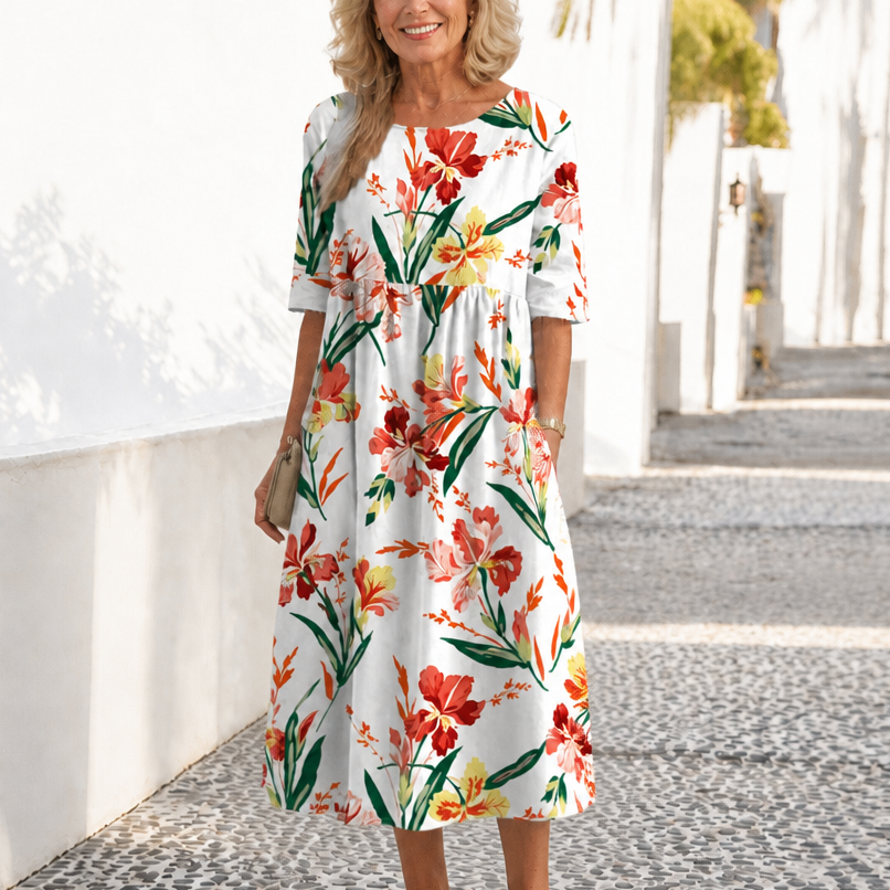 Wearbella – Midi sukienka w kwiatowy wzór z okrągłym dekoltem