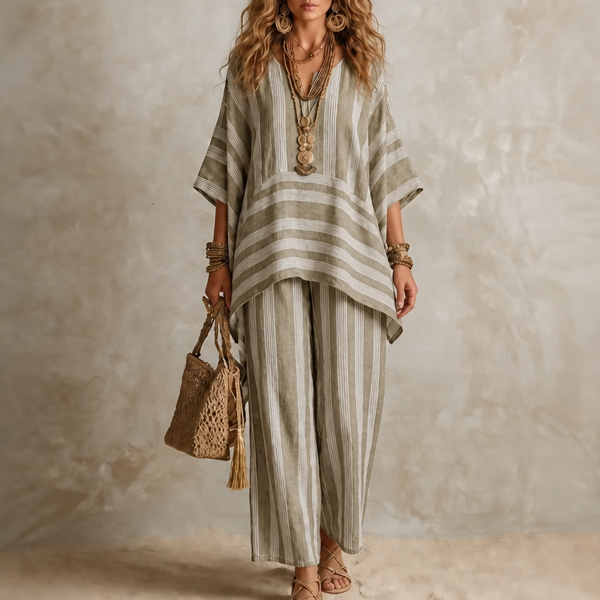 Ease &amp; Stripe – Tunika w paski z dekoltem w serek i zestaw spodni