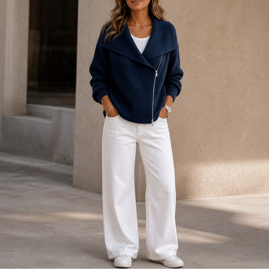 Wearbella – Kurtka z dzianiny z ukośnym zamkiem i dużym kołnierzem