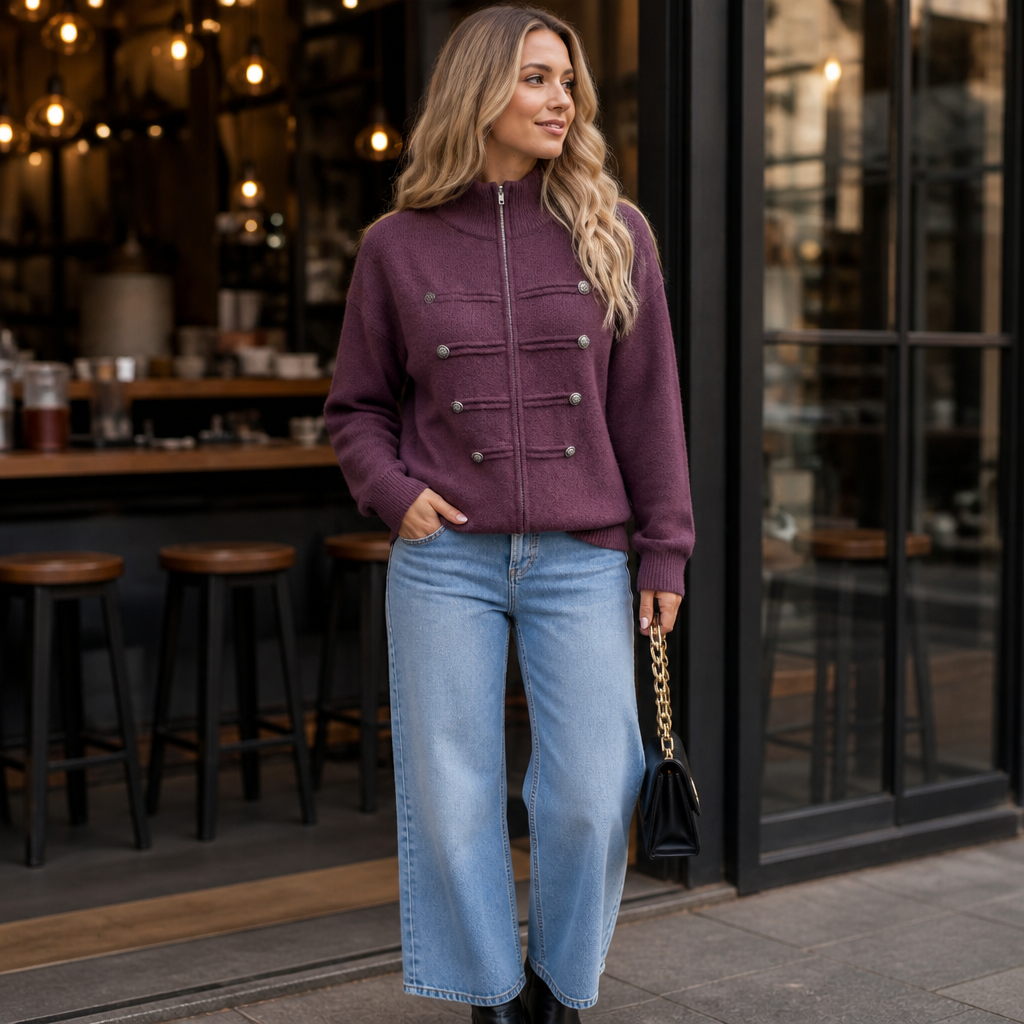 Wearbella – Kurtka z podwójnym zamkiem i prążkowanym splotem