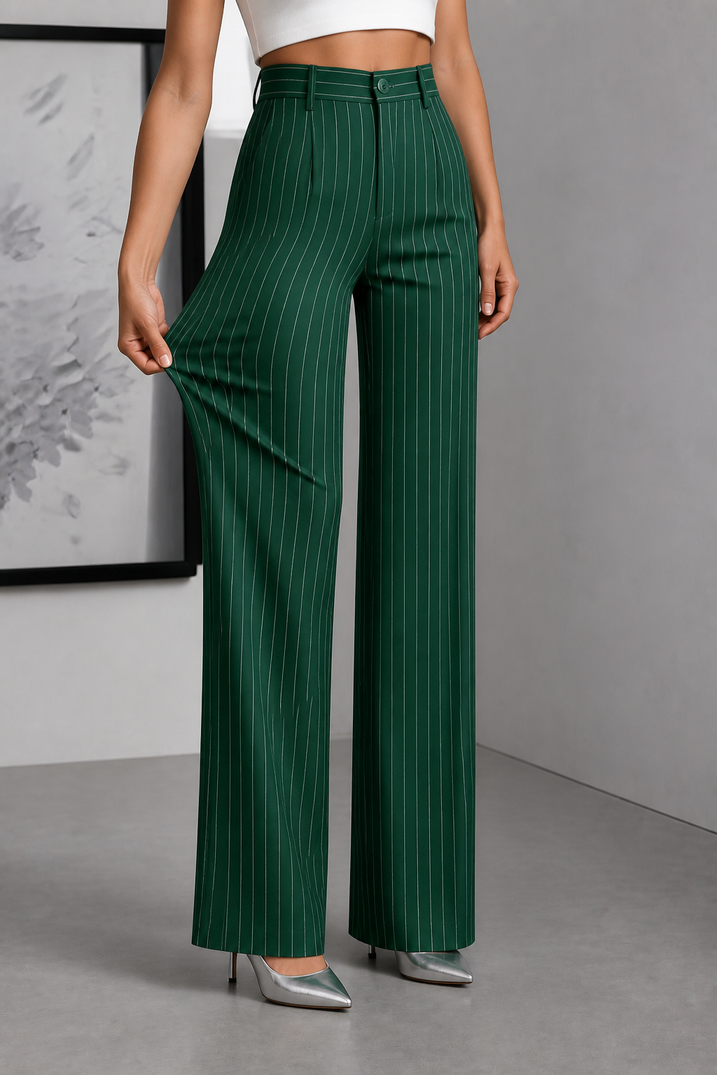 Longline – Spodnie w paski w stylu high-waist z szerokimi nogawkami