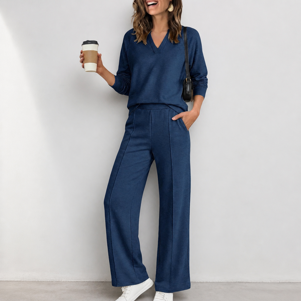 Wearbella – Zestaw z dzianinowym topem w serek i szerokimi spodniami