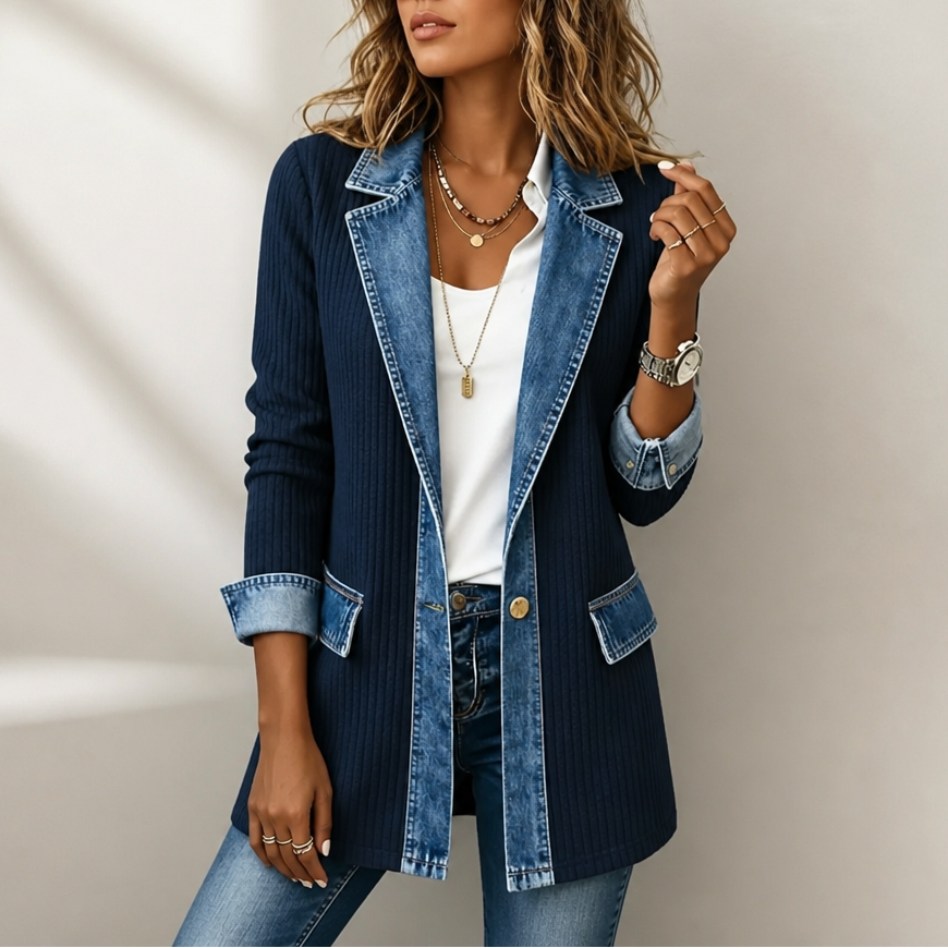 Ribova – Sweter z prążkowanej dzianiny z denimu