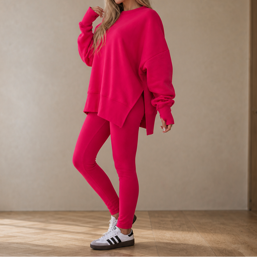 Ease &amp; Grace – Zestaw bluzy z rozcięciem bocznym i legginsów
