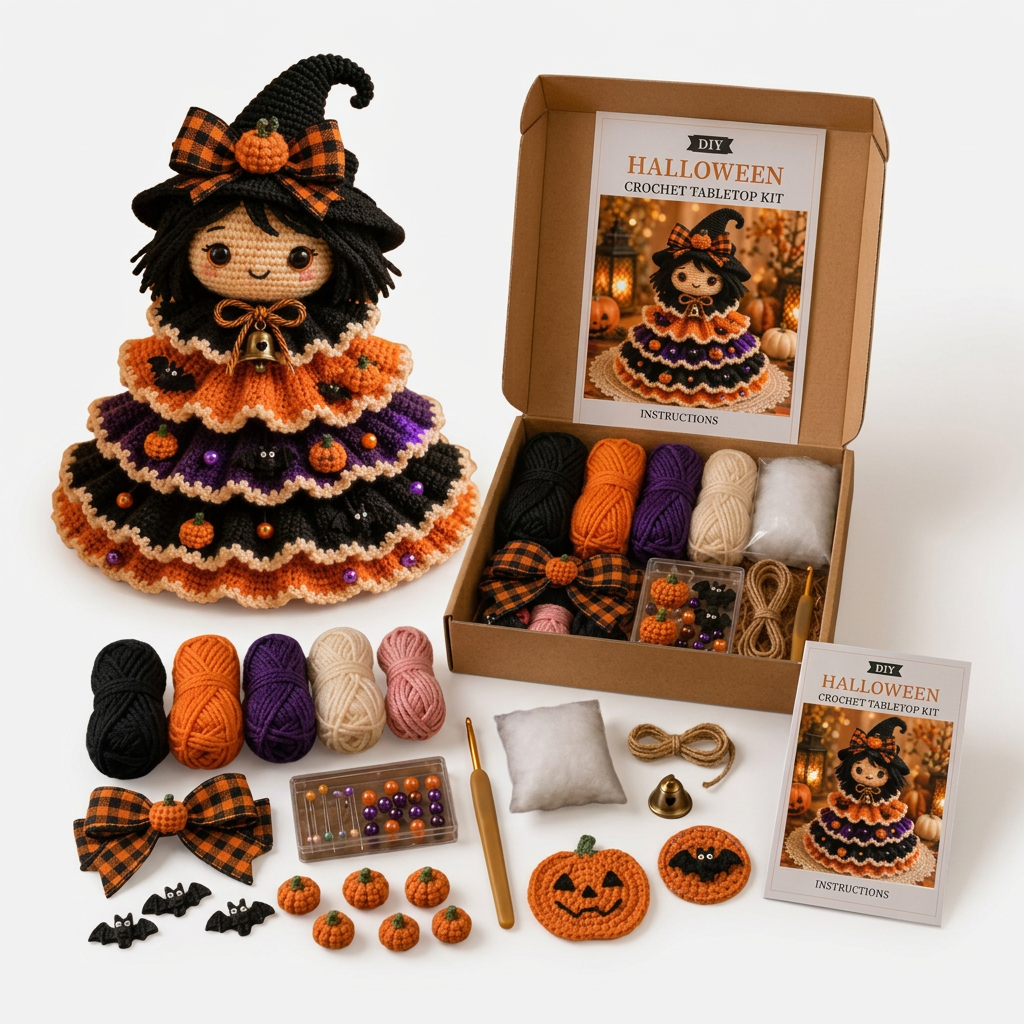 Hallowstitch – Warstwowy Szydełkowy Kot Czarownica na Halloween