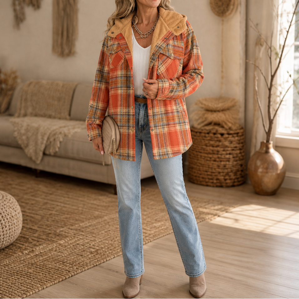 Huntlyn – Flanelowa kurtka shacket z podszewką sherpa