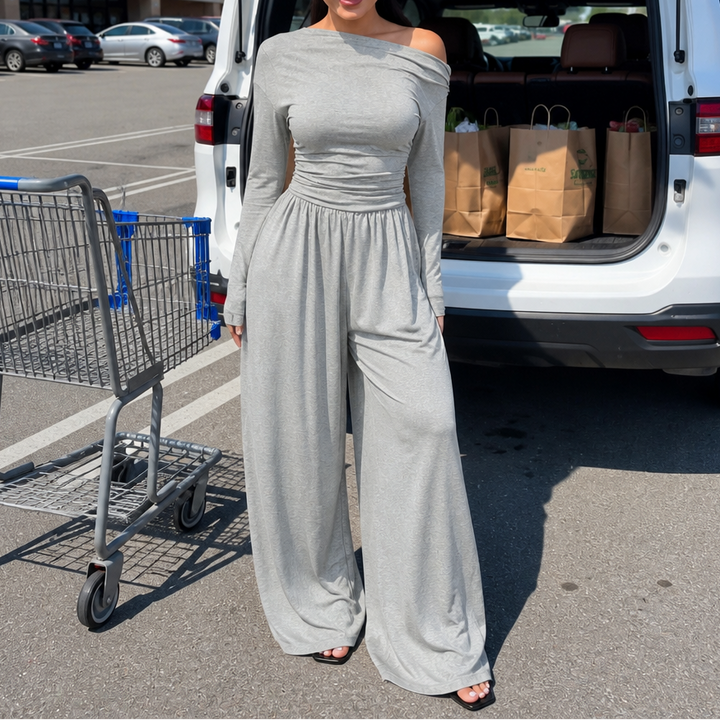 Wearbella – Kombinezon z odkrytymi ramionami i szerokimi nogawkami