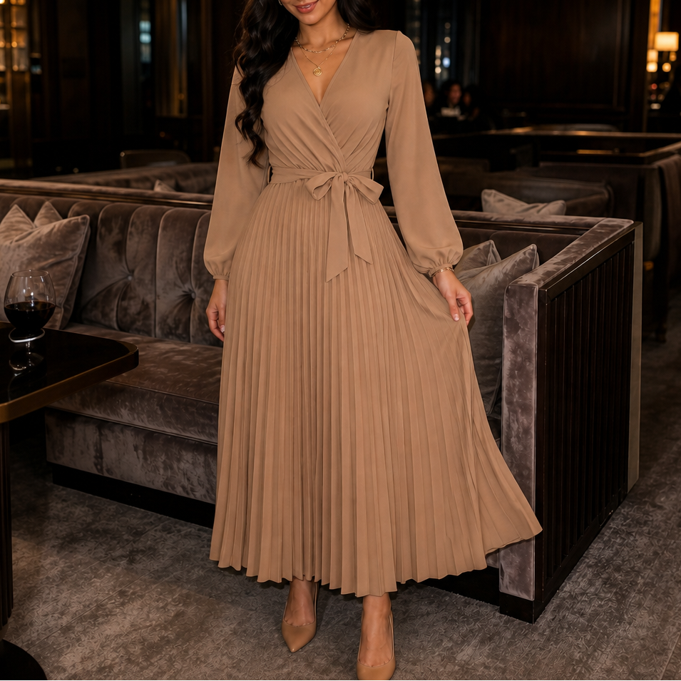 Wearbella – Sukienka maxi z plisowanym przodem i wysokim stanem
