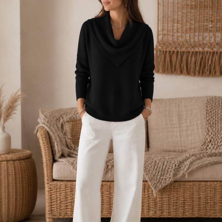 Collarvie – Sweter z drapowanym, otwartym kołnierzem